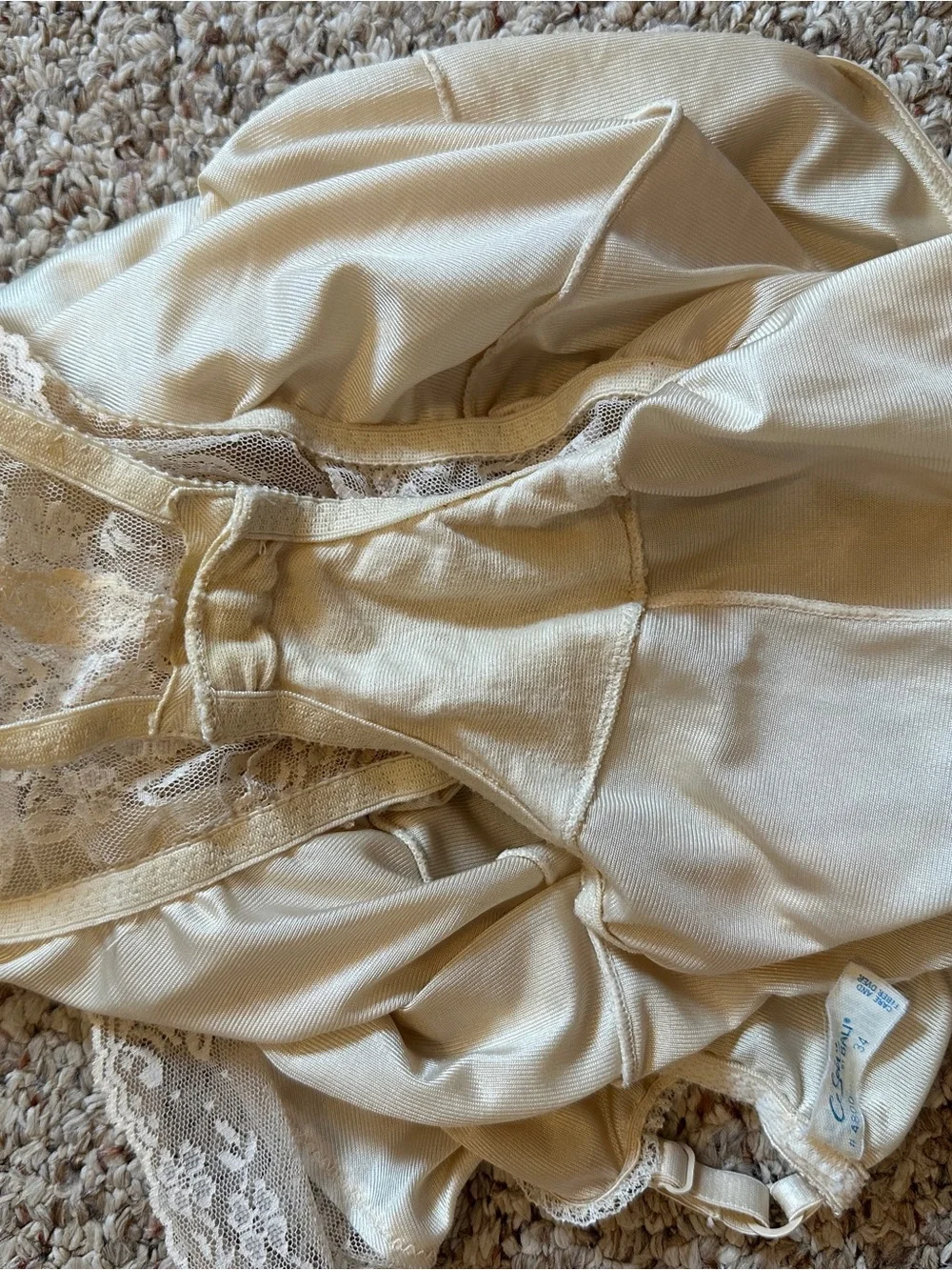 Vintage Ivory Lace Trim Satin Teddy Bodysuit - Women Intimates - Picture 3 of 5